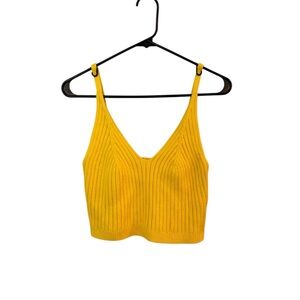 Vici Yellow Ribbed Knit Women's Crop Top